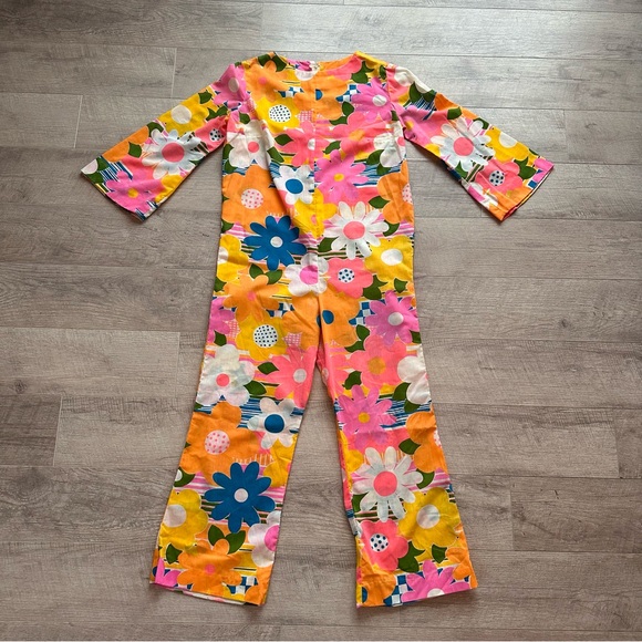 Vintage 70s Handmade Floral Flower Power Jumpsuit - Picture 2 of 10